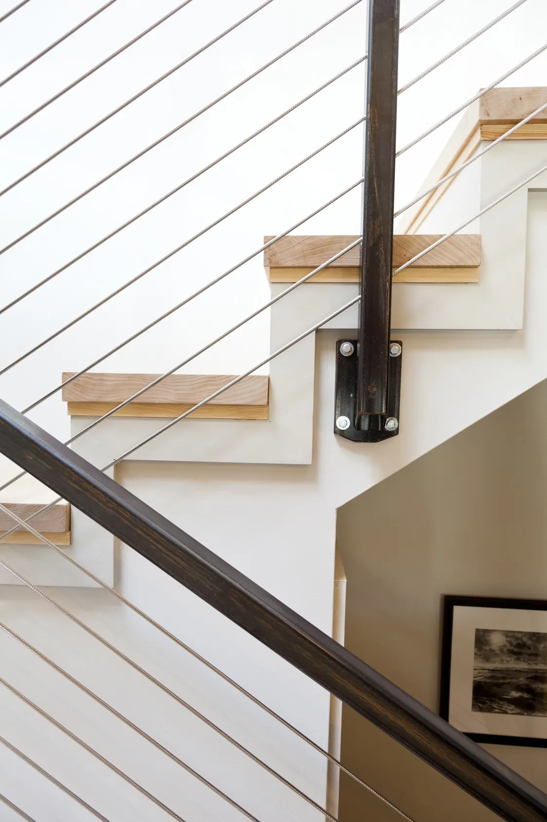 Timber treads with a steel handrail and cable balustrade.